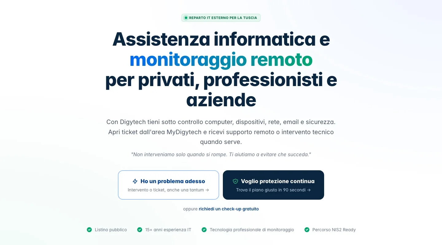 DigyTech Solutions — piattaforma completa (sito, configuratore, ticketing, area riservata) realizzata da DigyMarketing