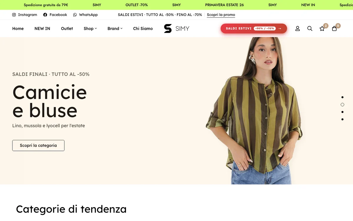 Home di simy.it con lo slider editoriale a scatti scontornati realizzato da DigyMarketing